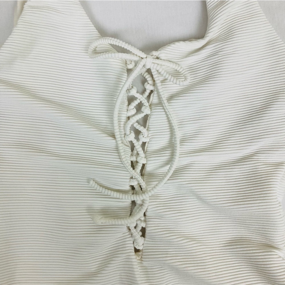 Onia “Bridget” white ribbed lace up low back one piece swimsuit. Small - Picture 3 of 6